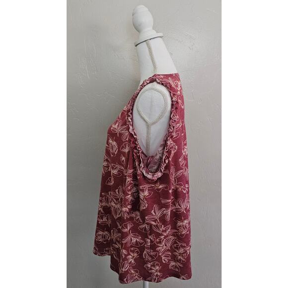 LC Lauren Conrad Pink Red Floral Cold Shoulder Blouse - Picture 3 of 8